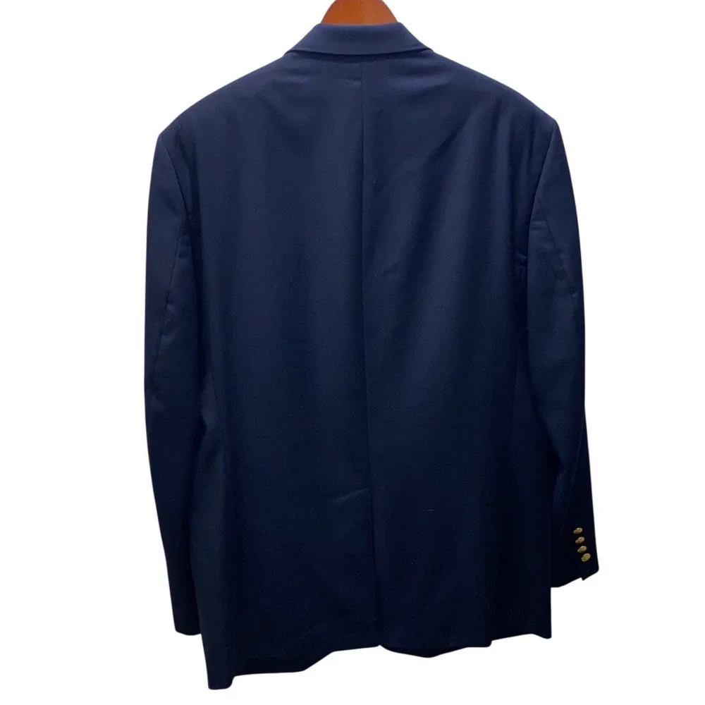 Lauren Ralph Lauren Mens 46R Navy Blue 100% Wool Two Button Blazer Gold Buttons